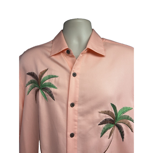 Caribbean Hawaiian Tropical Floral Embroidered Palm Trees Button Up Shirt Large - Picture 4 of 8